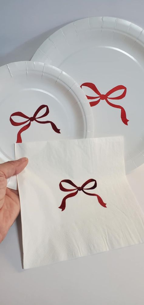 Red Metallic Coquette Bow Party Plates & Napkins Set by SweetCraftsByMillie on Etsy Red And White Themed Party, Red Bow Party Decor, Red Dress Gala Alpha Phi Decorations, Red Bow Party, Red Party Aesthetic, February Birthday Party Ideas, Bows Party, Red Baby Shower, Red Birthday Party