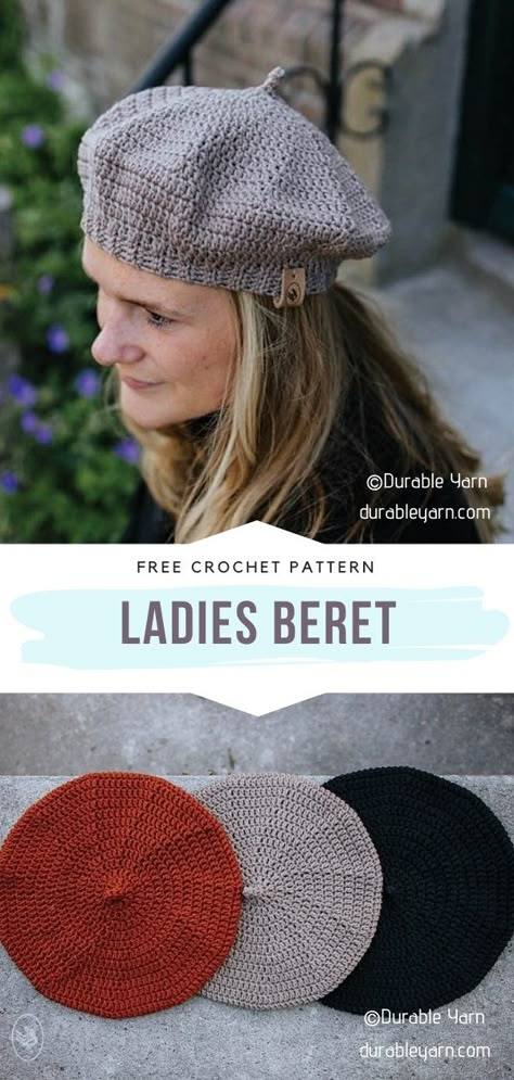 Crochet Hats Women, Crochet Barrette Hat, Crochet Barret, Crochet Beret Free Pattern, Crochet Hats Free Pattern Ladies, Crochet Beret Pattern, Crochet Baby Cap, Crochet Adult Hat, Beret Pattern