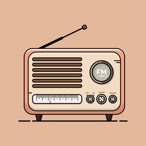 Retro Radio Drawing, Retro Radio Vintage, Retro Radio Aesthetic, Old Radio Drawing, Vintage Radio Illustration, Radio Cartoon, Radio Clipart, Radio Aesthetic, Radio Illustration