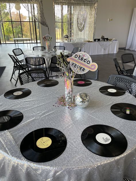 Disco Retirement Party, 70s Soul Train Party Theme, Decades Dance Decorations, Decade Party Decorations, Decades Centerpieces, Decade Theme Party, Soul Train Party Decorations, Family Reunion Centerpieces, Soul Train Party