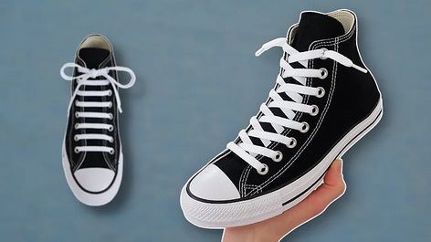 (5384) how to lace converse high tops - YouTube How To Lace Converse High Tops, Ways To Lace Converse, Converse Mid Tops, Lace Converse, How To Lace Converse, High Top Converse, Mid Top, Converse High, Tie Shoes