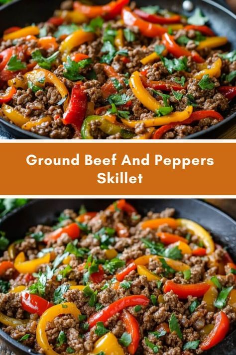 Ground Beef And Peppers Skillet Green Pepper And Hamburger Recipes, Bell Pepper And Beef Recipes, Ground Beef And Sweet Peppers, Ground Beef Recipes With Peppers, Ground Beef With Peppers Recipes, Ground Meat And Bell Pepper Recipes, Pepper Steak With Ground Beef, Beef Peppers And Rice, Hamburger And Mixed Vegetables