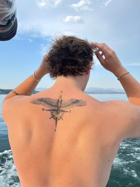 Type Of Tattoo Styles, Spine Tattoos For Men Design, Men Tattoo Ideas Back, Dove Tattoo Men Forearm, Guy Back Tattoos, Mens Thigh Tattoos Ideas, Small Tattoo Man, Men’s Back Neck Tattoo Ideas, Lanzarote Tattoo