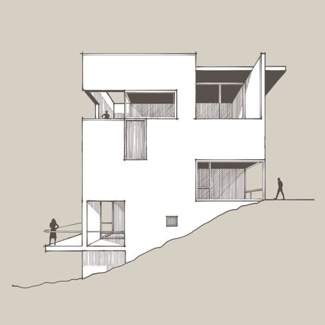 Facade House Design Architecture, Elevation Ideas Architecture, Planes Architecture, Facade House Design, Facade Sketch, Cubic House, House Design Architecture, Exterior Facade, Japanese Home Design