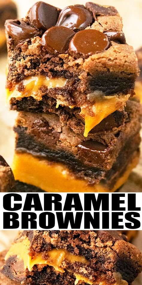 Gooey Chocolate Caramel Bars, Easy Desserts Caramel, Easy Caramel Brownies Recipes, Chocolate Caramel Desserts Easy, Box Brownie Mix Ideas Desserts, Gooey Caramel Brownies, Caramel Brownie Cake, Chocolate Caramel Bars Easy Recipes, Salted Caramel Baking