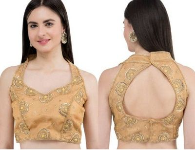 Top 50 Latest Halter Blouse Designs for Sarees and Lehengas (2023) Blouse Front And Back Design, Halter Saree Blouse, Lehengas 2023, Halter Neck Blouse Design, Front Blouse Designs, Blouse For Saree, Halter Neck Blouse, Blouse Back Neck Design, Saree Black