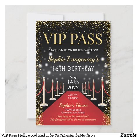 Hollywood Invitations, Hollywood Sweet 16, Red Carpet Invitations, Red Carpet Birthday, Red Carpet Theme Party, Red Carpet Theme, Cheer Banquet, Hollywood Birthday, Meeting Ideas