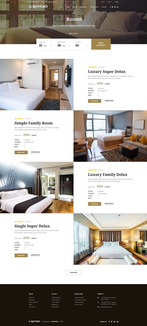 Rovero - Hotel & Booking Service Website PSD Template Hotel Booking Website Design Inspiration, Room Directory Hotel, Hotel Template Design, Hotel Magazine Design, Apartment Rental Website Design, Hotel Price List Design, Hotel Brochure Design Layout, Hotel Brochure Design, Hotel Graphic Design