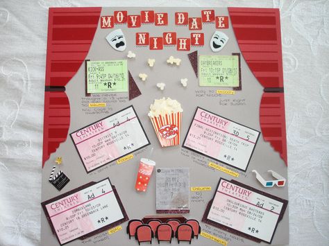 Movie Date Night - Scrapbook.com Date Night Scrapbook Ideas, Date Tickets Diy, Diy Movie Tickets, Disney Movie Date Night Envelopes, Movie Ticket Journal Page, Movie Date Scrapbook Page, Movie Ticket Scrapbook Page, Movie Night Scrapbook Page, Date Night Movies