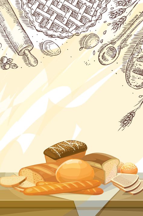 Hand painted bread cartoon vector dessert poster background material, Hand, Cartoon Hand-painted Material, Bread Poster, Background image