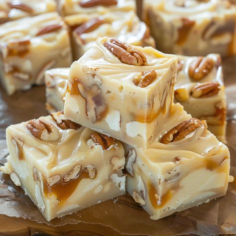 Caramel Pecan Fudge, Carmel Fudge, Chocolate Caramel Fudge, White Chocolate Caramel, Pecan Fudge, White Chocolate Fudge, Christmas Fudge, Fudge Recipes Easy, Caramel Fudge