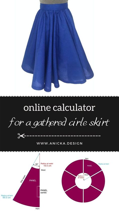 Gathered circle skirt pattern that can be used as a Mexican Jalisco sewing pattern. Full Length Skirt Pattern, Paneled Skirt Pattern, Circle Skirt Calculator, Gathered Circle Skirt, How To Make A Skirt, Diy Circle Skirt, Dapper Day Outfits, Pattern For Sewing, Circle Skirt Pattern