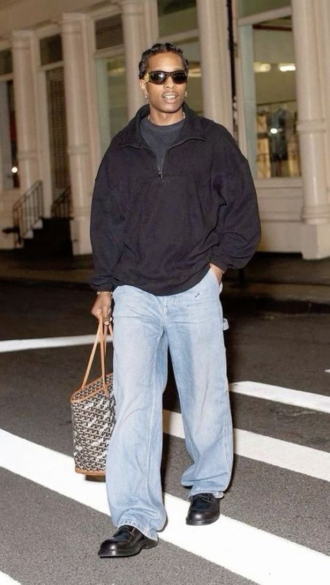 Off Duty Model Style Men, Men's Street Wear Aesthetic, Asap Rocky Fashion Streetwear, Asap Rocky 2024, Asap Rocky Outfits Style, Asap Rocky Street Style, Fall Outfits Aesthetic Men, Asap Rocky Fits, Asap Rocky Style