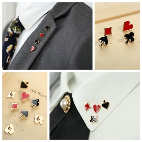 Lapel Pins Suit, Card Suits, Collar Accessories, Pins And Brooches, Packing Jewelry, Collar Pins, Enamel Brooch, Playing Card, Cute Pins