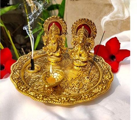 Wonder Care Aluminium Golden Color Plated Laxmi Ganesha Idol with Platter Plate for Puja Diwali Gift Items Deepawali Decorations Indian Dhanteras Pooja Statue Thali Dhanteras Pooja, Diwali Gift Items, Buddhas Hand, Hindu Wedding Decorations, Indian American Weddings, Puja Thali, Ganesha Idol, Online Psychic, Interior Decoration Accessories