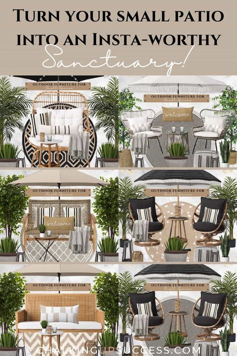 Condo Outdoor Patio Ideas, Small Patio Ideas Townhouse, Outdoor Seating Ideas, Patio Ideas Townhouse, Deck Furniture Layout, Small Porch Decorating, Affordable Outdoor Furniture, Patio Furniture Layout, Small Patio Furniture