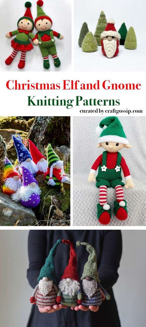 Knitting Patterns For Christmas, Themed Gnomes, Holiday Knitting Patterns, Christmas Toy Knitting Patterns, Flower Making Tutorial, Christmas Knitting Projects, Knit Christmas Ornaments, Knitted Christmas Decorations, Knitted Dolls Free