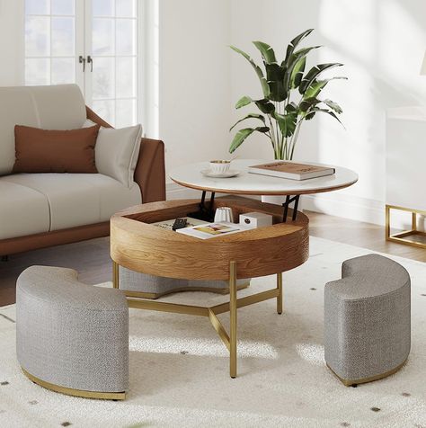 $50 off coupon when you buy today!! Our round coffee table with stools features a marble rock slab tabletop with marble textured is waterproof, heat proof, and easy to clean. This lift top coffee table is paired with a metal damping air rod that has a cushioning effect when closed. And the bottom of the living room coffee table tabletop has a 4.9 inch deep hidden storage space. Sunroom Makeover, Coffee Table With Hidden Storage, Slate Coffee Table, Extendable Coffee Table, Living Room Redo, Lift Top Coffee Table, Nesting Coffee Tables, Coffee Table Set, Furniture Chairs