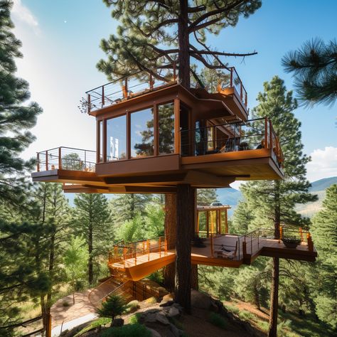 Huge Tree House, Tree Homes, Luxury Tree Houses, Mountain Dream Homes, Beautiful Tree Houses, Cottage Tiny House, Tree House Plans, Jungle House, Resort Architecture