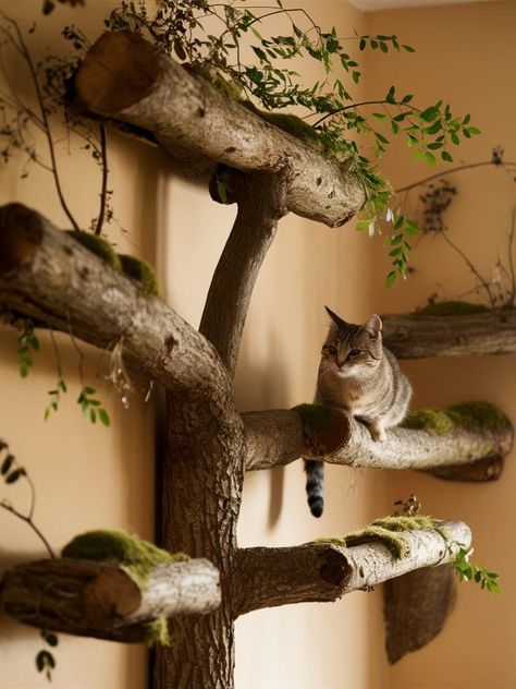 17 DIY Cat Shelves Ideas – The DIY Desire Diy Catification Ideas, Diy Cat Bookshelf, Cat Trees On Wall, Cat Highway Ideas, Ultimate Cat Room, Cattery Ideas Cat Room Diy, Cat Proof Room, Cat Tree Tree, Indoor Cat Wall Ideas