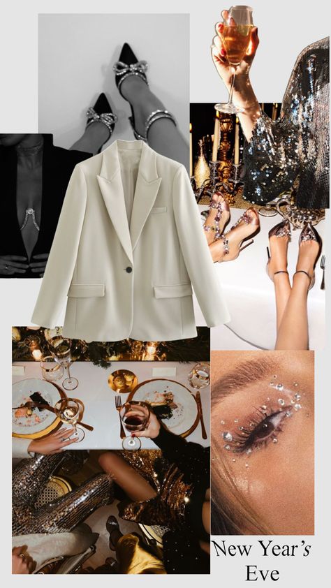 Moodboard New Year, New Years Eve Esthetics, New Years Eve Mood Board, Nye Mood Board, New Year’s Eve Outfit Ideas 2023, New Year Shoot, New Year Asethic, New Year Celebration Aesthetic, Happy New Year 2023 Aesthetic