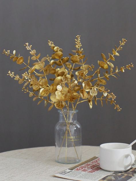 Gold  Collar  Plastic   Embellished   Home Decor Gold Wedding Shower Ideas, Golden Centerpieces Wedding, Gold And Green Centerpiece Wedding, Gold Leaves Centerpiece, Gold Accent Wedding Decor, Golden Decoration Party, Gold Christmas Party Decorations, Gold And White Centerpieces, Gold Flower Vases Wedding