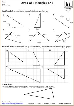 Area Of A Triangle Activities, Area Of Triangles Worksheet, Area Of Triangles, Area Of A Triangle, Triangles Activities, Area Worksheets, Geometry Teacher, Triangle Worksheet, Math Exercises