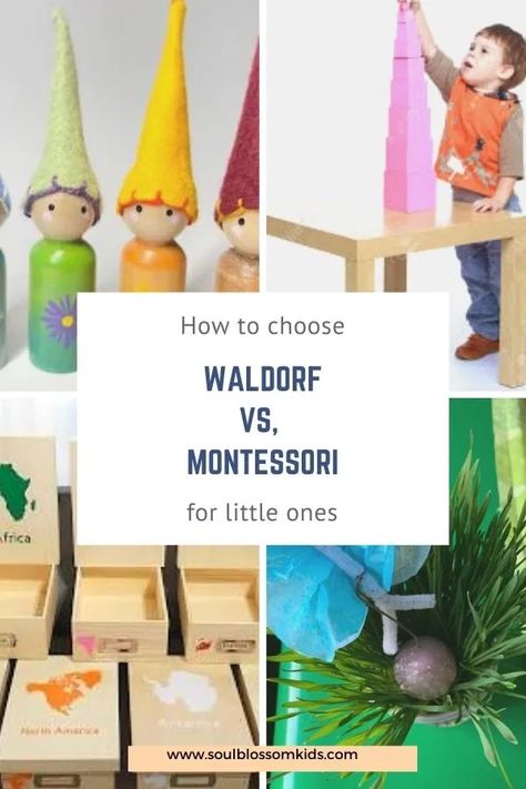 Waldorf vs. Montessori for little ones-how to choose - Soul Blossom Kids Montessori Vs Waldorf, Waldorf Play, Montessori Elementary, Waldorf Homeschool, Family Day Care, Alternative Education, Auction Projects, Early Childhood Teacher, Waldorf School