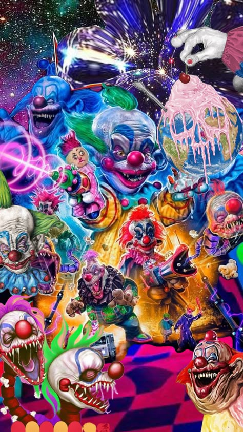 #halloween #killerklownsfromouterspace #wallpaper #horror #vintagehorror Clowncore Wallpaper, Wallpaper Horror, Evil Clown Tattoos, Outer Space Wallpaper, Outer Space Art, Clown Horror, Scary Wallpaper, Emo Wallpaper, Evil Clowns