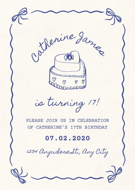 Super Cute Super Trendy Coquette Birthday Invitation! Easy to download and edit to your liking! Send out invitations in minutes! Birthday Inventions Card, Simple Party Invite, Birthday Invation Card Aesthetic, Simple Party Invitations, Bday Invite Ideas, Sweet 16 Party Invites, Bday Party Invitations Aesthetic, Invitation To Birthday Party, Sweet 16 Birthday Invitation Template