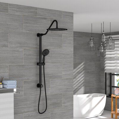 Taking a shower is a daily experience that can have a major impact on your mood throughout the day, so why not make the best of it? Enjoy this state-of-the-art, elegantly designed shower fixture, which is extremely durable and safe to use, while at the same time helping you save up on your money and time. (Please note that this is a dual shower head without a control switch. The customer needs to buy their control switch or valve to use.) Finish: Black | GhomeG Multi Function Adjustable Rain Dua Walk In Shower Heads, Farmhouse Shower Fixtures, Ceiling Mount Shower Head, Shower Heads Ideas, Dual Shower Heads Master Baths Walk In, Dual Shower Heads Master Baths, Shower Fixture Ideas, Shower Faucet Ideas, Showerhead Ideas