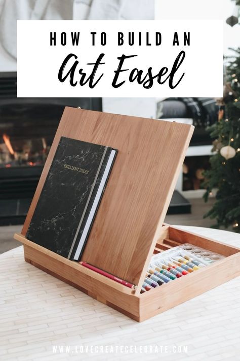 DIY Tabletop Easel - Love Create Celebrate Art Supply Box Diy, Diy Artist Easel, Diy Art Easels, Artist Easel Plans, Lego Table Diy, Diy Kids Table, Diy Easel, Diy Tabletop, Table Easel