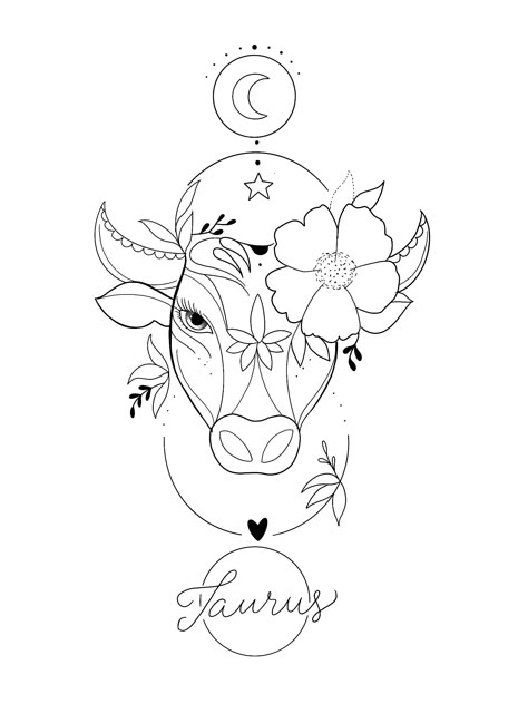 Astrology Art Taurus, Spiritual Taurus Tattoo, Taurus Bull Tattoos For Women Leg, Taurus Arm Tattoo, Pretty Bull Tattoo, Capricorn And Taurus Tattoo Combined, Feminine Taurus Tattoo Ideas, Taurus And Cancerian Tattoo, Unique Taurus Tattoo Ideas For Women