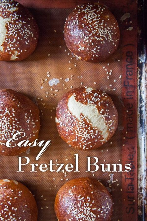 Pretzel Buns | Easy Pretzel Buns | Eat the Love Homemade Pretzel Buns, Pretzel Rolls Recipe, Pretzel Bun Recipe, Pretzel Dog, Restaurant Desserts, Pretzel Recipes, Pretzel Buns, Pretzel Bread, Pretzel Rolls