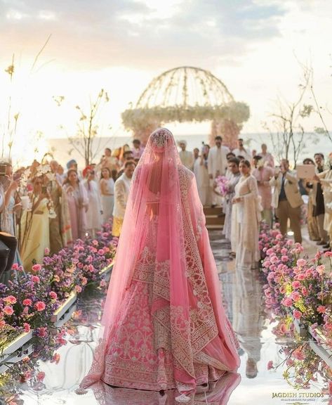 indian wedding • Instagram Fairytale Indian Wedding, Pink Indian Aesthetic, Pastel Indian Wedding, Sangeet Bride, Pink Indian Wedding, North Indian Wedding, Gujarati Bride, Indian Wedding Aesthetic, Royal Indian Wedding