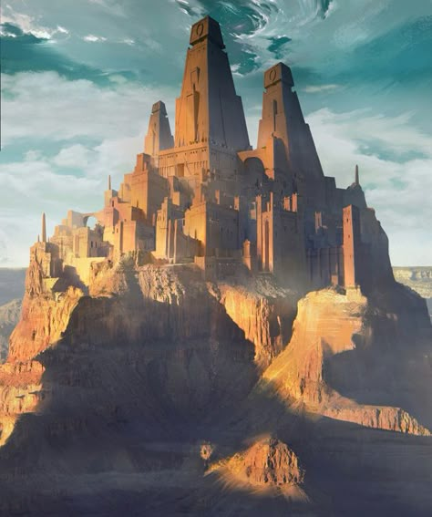 Castle In The Desert, Fantasy Desert Castle, Dwarven City Concept Art, Fantasy Desert City, Desert Castle, Castle City, Desert City, City Project, Abandoned City