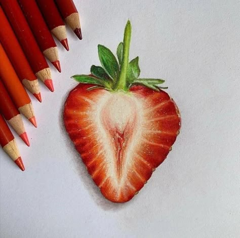 How To Draw Realistic Food, Fruit Pencil Drawing, Prismacolor Art Realistic, Colored Pencil Art Ideas, Colored Pencil Artwork Ideas, Prismacolor Drawing, Fruit Art Drawings, Colored Pencil Art Projects, Prismacolor Art