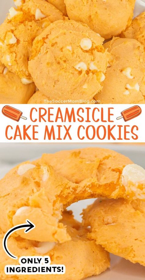 These easy Creamsicle Cake Mix Cookies capture the magic of the iconic creamsicle ice cream in a soft, chewy cookie. Creamsicle Orange Cookies, Creamsicle Cookie Recipe, Orange Creamsicle Cookies, Creamsicle Cookies, Creamsicle Ice Cream, Creamsicle Cake, Easy Cookie Recipe, Vanilla Cake Mixes, Favorite Dessert