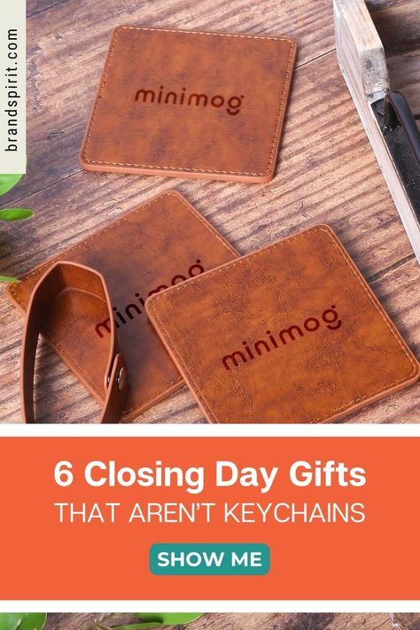 Custom closing day gifts don’t have to break the budget. What they do need to be are tasteful, thoughtful, and practical. When you hand buyers their house keys with your own branded keychain, it’s essential to go that extra mile and give them something that’ll remind them of the fantastic service you’ve provided. Here are personalized closing gift ideas for realtors to give to new homeowners. Marketing Gift Ideas, Closing Gift Ideas, Closing Day, Marketing Gift, Branded Items, Promotional Giveaways, Realtor Closing Gifts, Promotional Products Marketing, Closing Gift