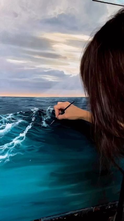 Sea Art Painting, Akvarel Illustration, Acrylic Ocean, Ocean Art Painting, Beach Scene Painting, 3d Wall Painting, Beach Art Painting, Sky Art Painting, Landscape Painting Tutorial