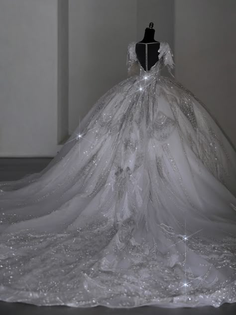 Massive Wedding Dress, Majestic Wedding Dresses, Mafia Wedding Dress, Wedding Dresses Shiny, Crown And Veil, Pocahontas Wedding, Royal Wedding Gown, Mafia Wedding, Ballroom Wedding Dresses