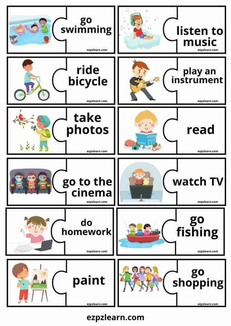 English Vocabulary Games, Freetime Activities, Teach English To Kids, Free Time Activities, English Teaching Materials, English Activities For Kids, Learning English For Kids, Kids Schedule, English Games