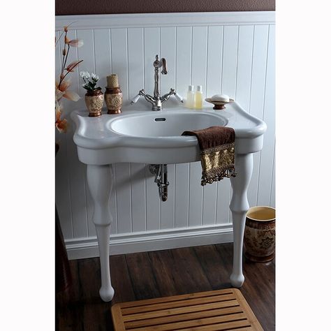 Kingston Brass Imperial White Vitreous China Circular Console Bathroom Sink with Overflow & Reviews | Wayfair Brass Console, Console Bathroom Sink, Brass Console Table, Pedestal Bathroom Sink, French Country Bathroom, Console Sink, Country Bathroom, Steam Showers Bathroom, Pedestal Sink