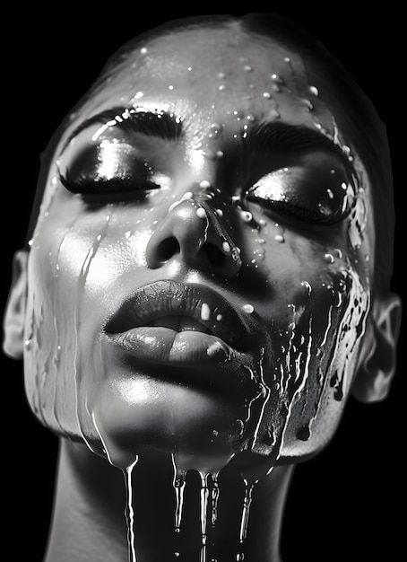 Photo a woman with water on her face | Premium Photo #Freepik #photo #splashes #splatter #drips #cosmetician Water Portrait Art, Water On Face Photography, Splashing Water On Face, Face Close Up, Woman In Water Photography, Flower Portrait Photography, Face In Water, Water On Face, Water Portraits