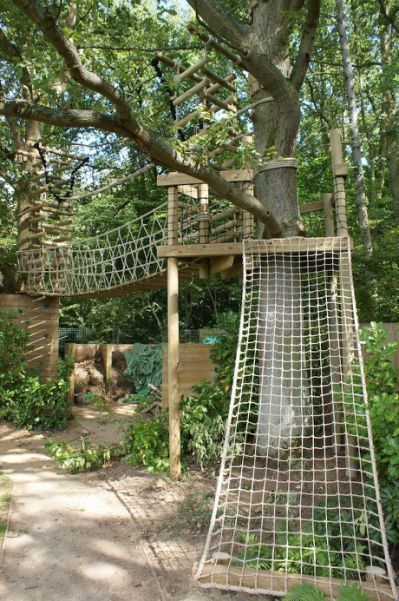 Treehouse Design Architecture, Playground Landscaping, Tree House Ideas, Treehouse Masters, Treehouse Ideas, Taman Air, Tree Fort, Tree House Kids, Outside Play