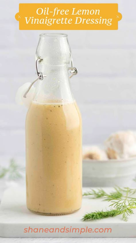 Oil Free Dressing, Lemon Vinaigrette Recipe, Oil Free Salad, Wfpb Vegan, Vegan Salad Dressings, Vegan Salad Dressing Recipes, Lemon Salad Dressings, Oil Free Salad Dressing, Lemon Vinaigrette Dressing