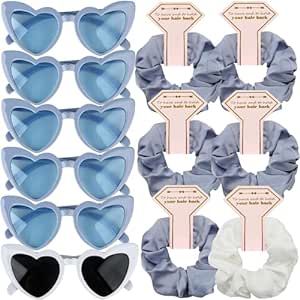 Clcnsusilk Satin Bridesmaid Scrunchies Bachelorette HairTies Set of 6 sunglasses Bridal Shower No Damage Hair ties ideas Gift for Wedding Party Favors Bridesmaid Proposal Gifts (White&Dusty Blue) Grandma Bachelorette Party, Coastal Grandma Bachelorette Party, Coastal Grandma Bachelorette, Hair Clips For Wedding, Bachelorette Hair, Bridesmaid Blue, Bachelorette Sunglasses, Sunset Picnic, Beach Brunch