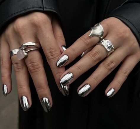 Chrome Nails Silver, Mens Nails, Minimal Nails, Metallic Nails, Silver Nails, Funky Nails, Chrome Nails, Best Acrylic Nails, Swag Nails