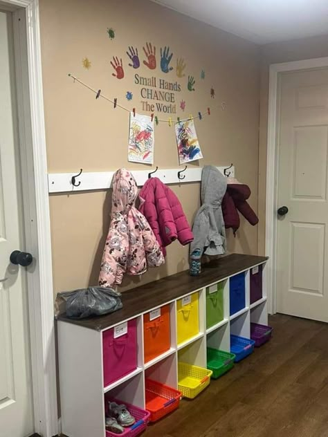 At Home Babysitting Room, Small Room Daycare Set Up, Aba Center Ideas, I'm Home Daycare Ideas, Family Daycare Setup Ideas, Daycare Preschool Room Ideas, Nursery Daycare Ideas Infant Room, In Home Childcare Setup, In Home Daycare Ideas Small Spaces Living Room