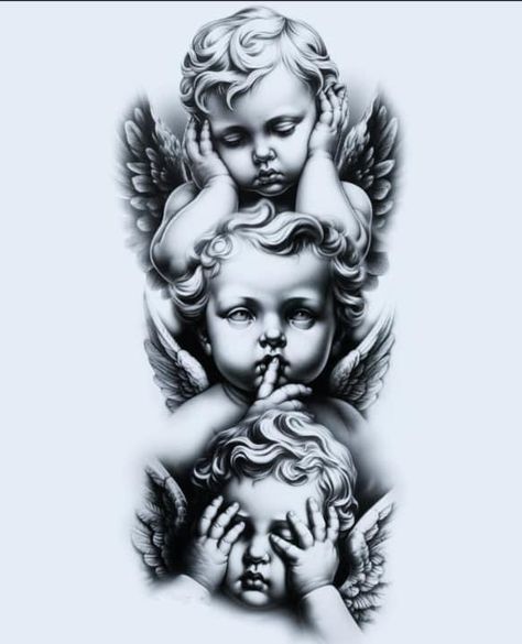 Cherub Tattoo Designs, Gangster Tattoo, Cherub Tattoo, Yang Tattoo, Half Sleeve Tattoos Drawings, Realistic Tattoo Sleeve, Chicano Style Tattoo, Chicano Tattoos, More Tattoo